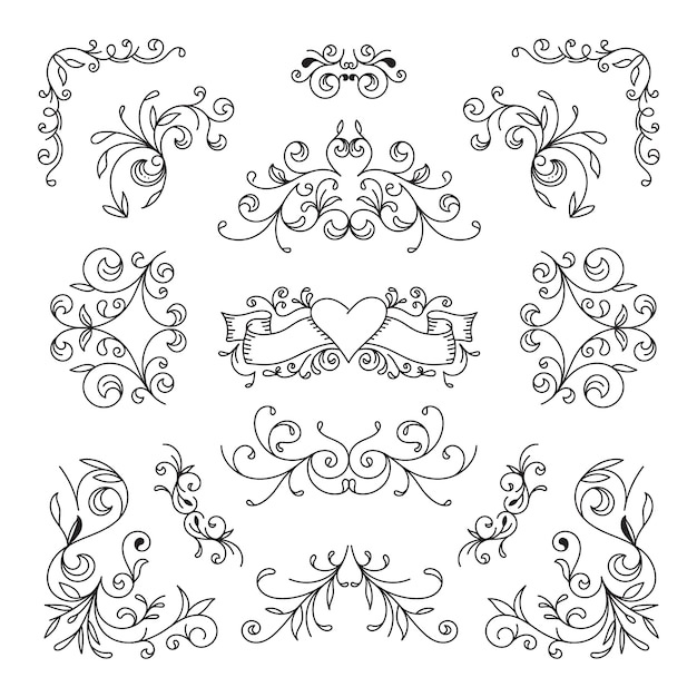 Vector hand drawn wedding album ornaments