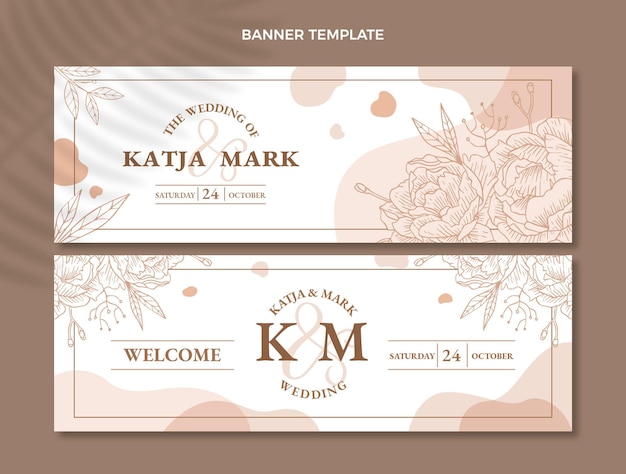 Vector hand drawn wedding banners set