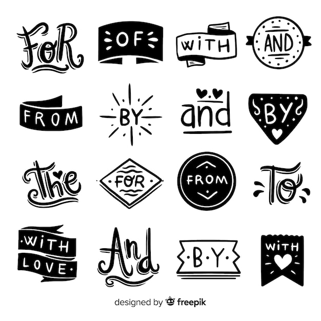 Vector hand drawn wedding catchword collection