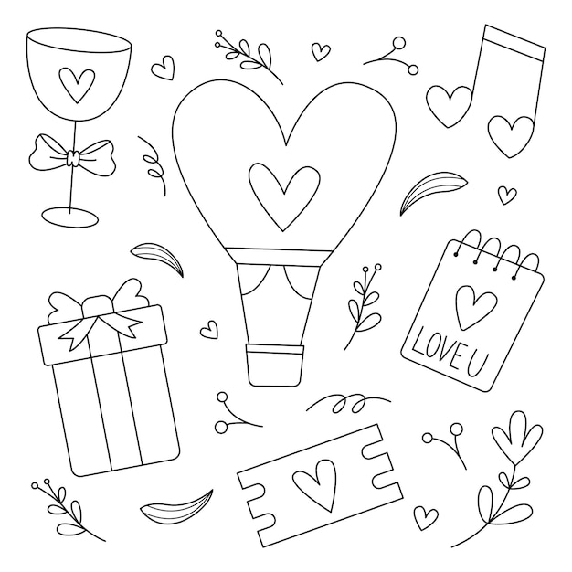 Vector hand drawn wedding clipart doodle with outline style