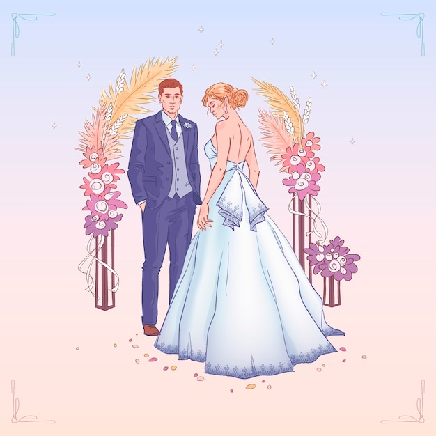 Hand drawn wedding couple background