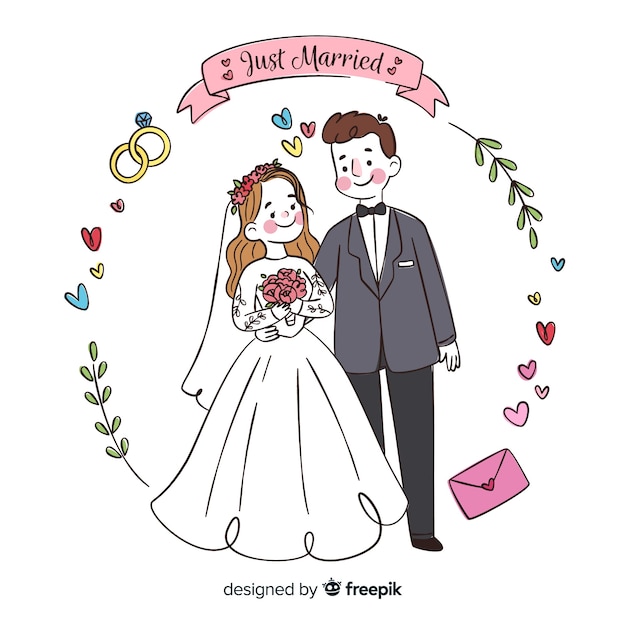 ベクトル 手描きの結婚式のカップルの背景