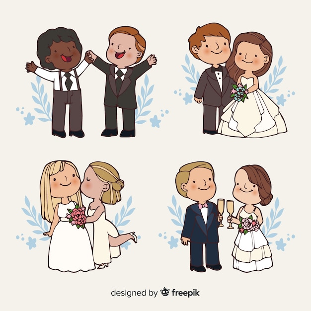 Vector hand drawn wedding couple collection