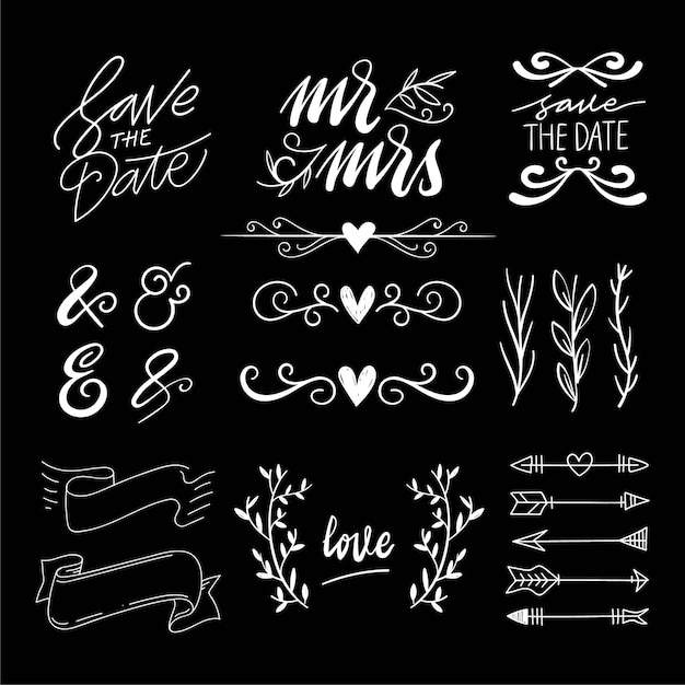 Vector hand drawn wedding decoration