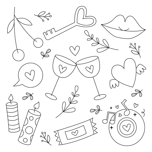 Vector hand drawn wedding doodle collection