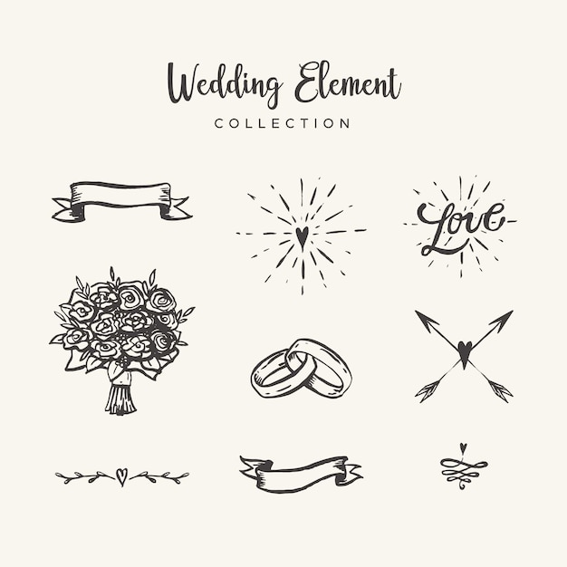 Vector hand drawn wedding element collection