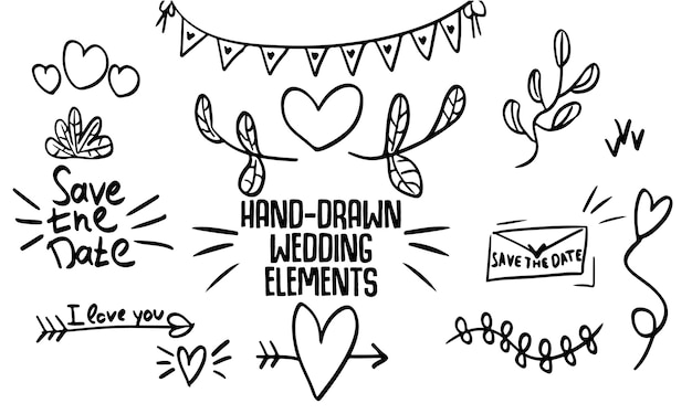 Hand drawn wedding elements