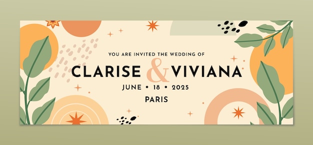 Vector hand drawn wedding facebook cover template