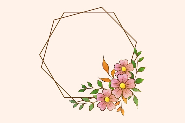 Hand drawn wedding floral frame hexagonal style Premium Vector