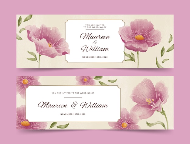 Hand drawn wedding horizontal banner design template