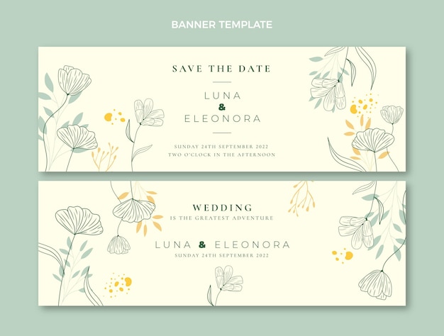 Vector hand drawn wedding horizontal banners set