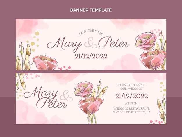 Vector hand drawn wedding horizontal banners set