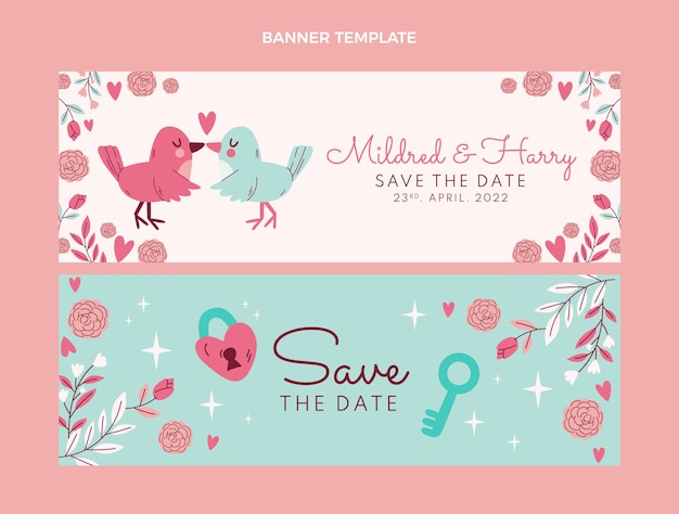 Hand drawn wedding horizontal banners  template