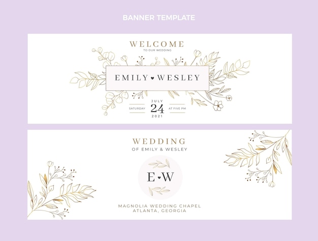 Vector hand drawn wedding horizontal banners