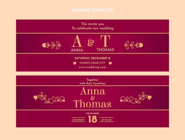 Vector hand drawn wedding horizontal banners