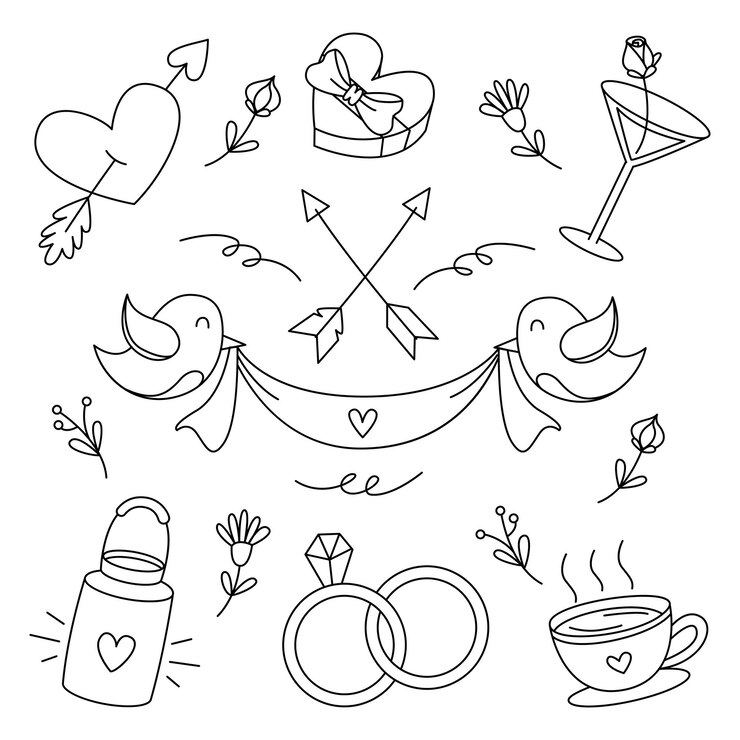 Hand drawn wedding icons element