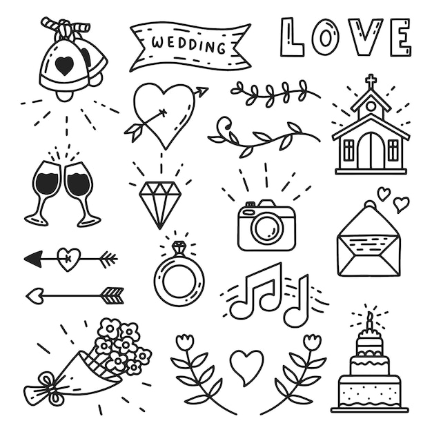 Vector hand drawn wedding icons