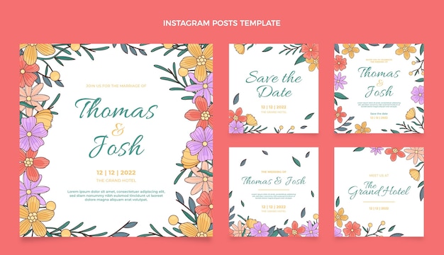 Hand drawn wedding instagram post collection