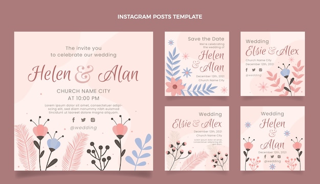 Vector hand drawn wedding instagram post