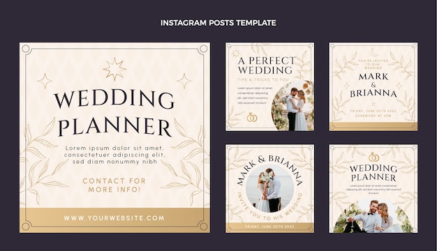 Vector hand drawn wedding instagram posts collection