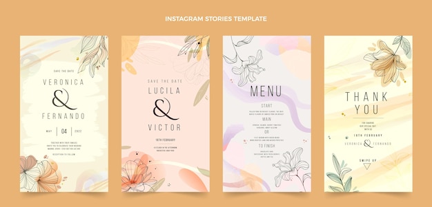 Vector hand drawn wedding instagram posts template