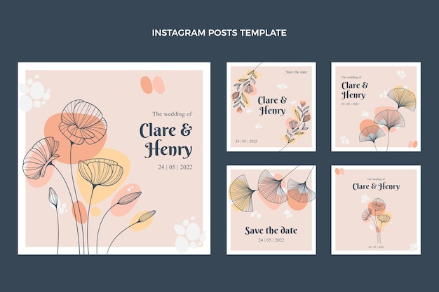 Vector hand drawn wedding instagram posts