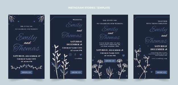 Vector hand drawn wedding instagram posts