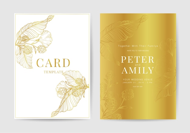 Vector hand drawn wedding invitation card with luxury gold style