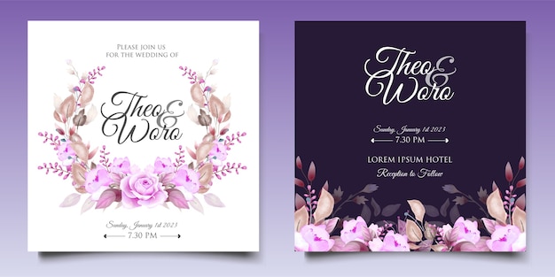 Hand drawn wedding invitation floral and leaves card template