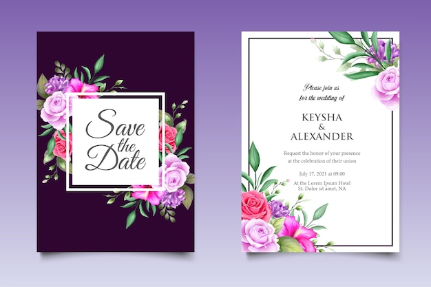 hand drawn wedding invitation floral and leaves card template