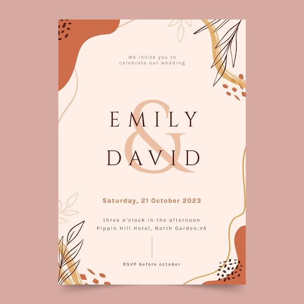 Vector hand drawn wedding invitation template