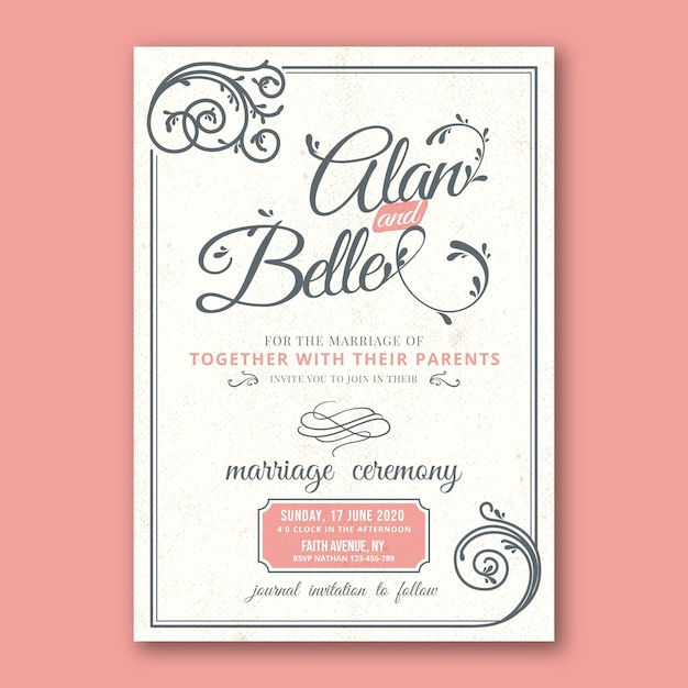 Vector hand drawn wedding invitation template