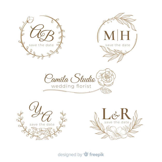 Vector hand drawn wedding logo collectio