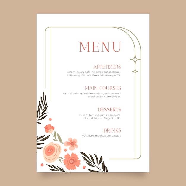 Hand drawn wedding menu template