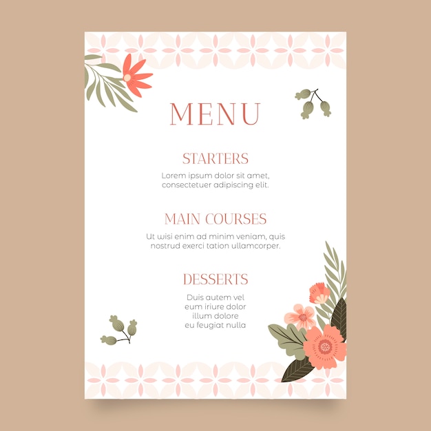 Hand drawn wedding menu template