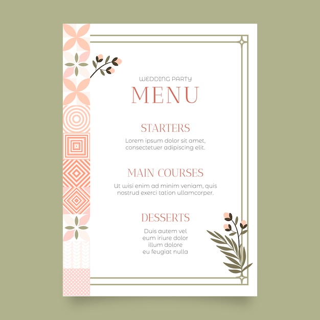 Hand drawn wedding menu template