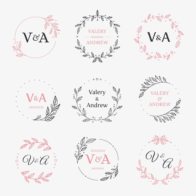 Vector hand drawn wedding monogram logos