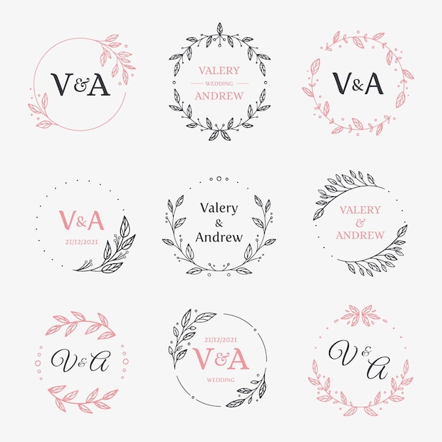 Hand drawn wedding monogram logos