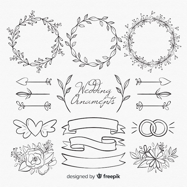 Vector hand drawn wedding ornament collection