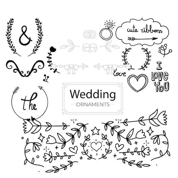 hand drawn wedding ornaments collection vector design illustration