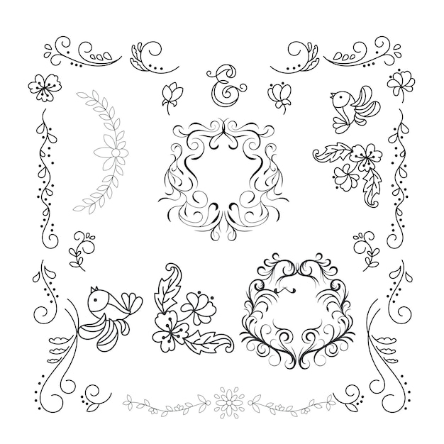 hand drawn wedding ornaments collection vector design illustration