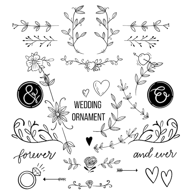 hand drawn wedding ornaments collection vector design illustration