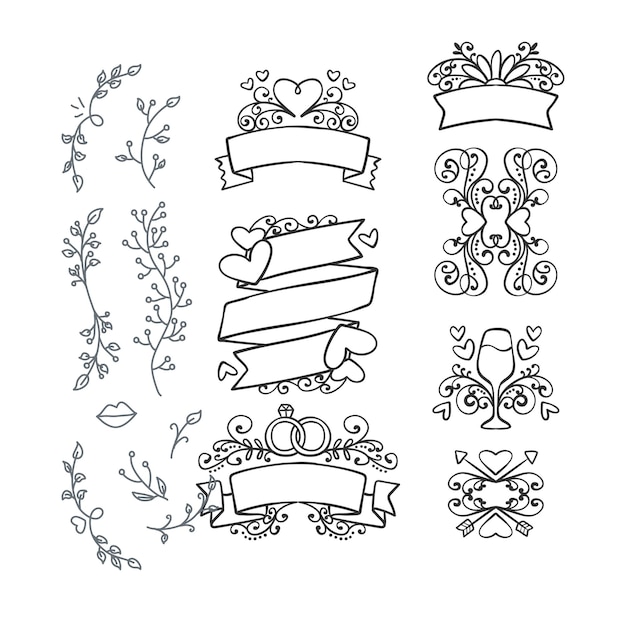 hand drawn wedding ornaments collection vector design illustration
