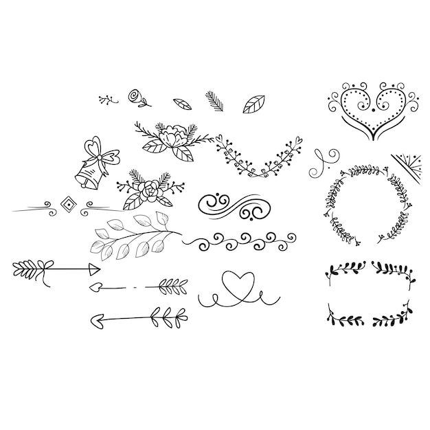 hand drawn wedding ornaments collection vector design illustration