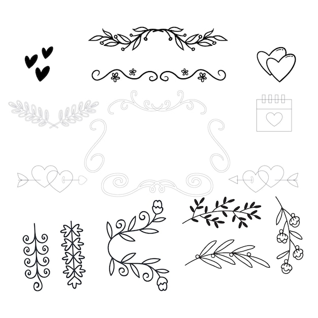 hand drawn wedding ornaments collection vector design illustration