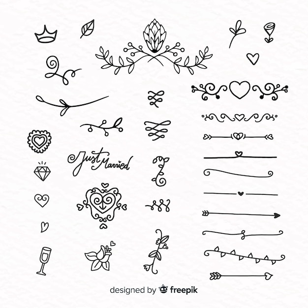 Vector hand drawn wedding ornaments collection