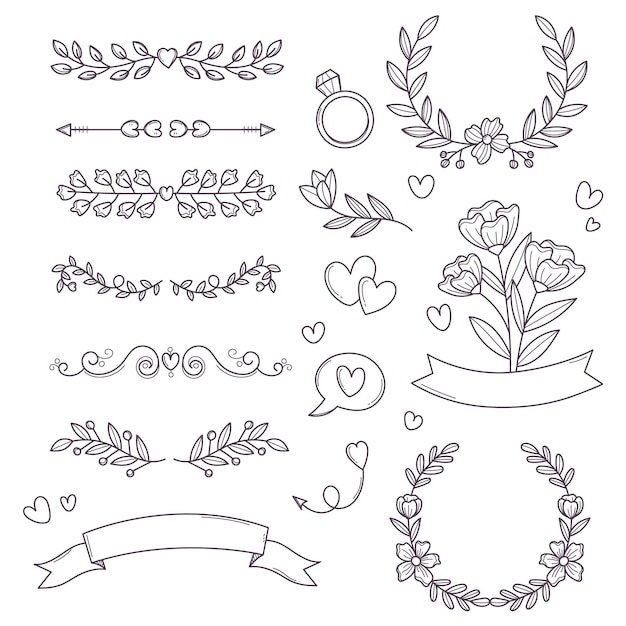 Vector hand drawn wedding ornaments collection