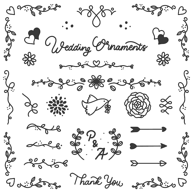 Vector hand drawn wedding ornaments