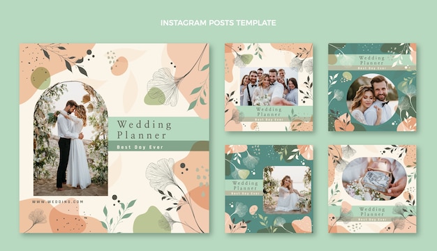 Vettore post di instagram di wedding planner disegnato a mano