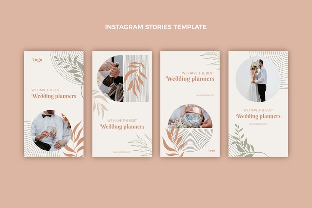 Vettore storie di instagram di wedding planner disegnate a mano